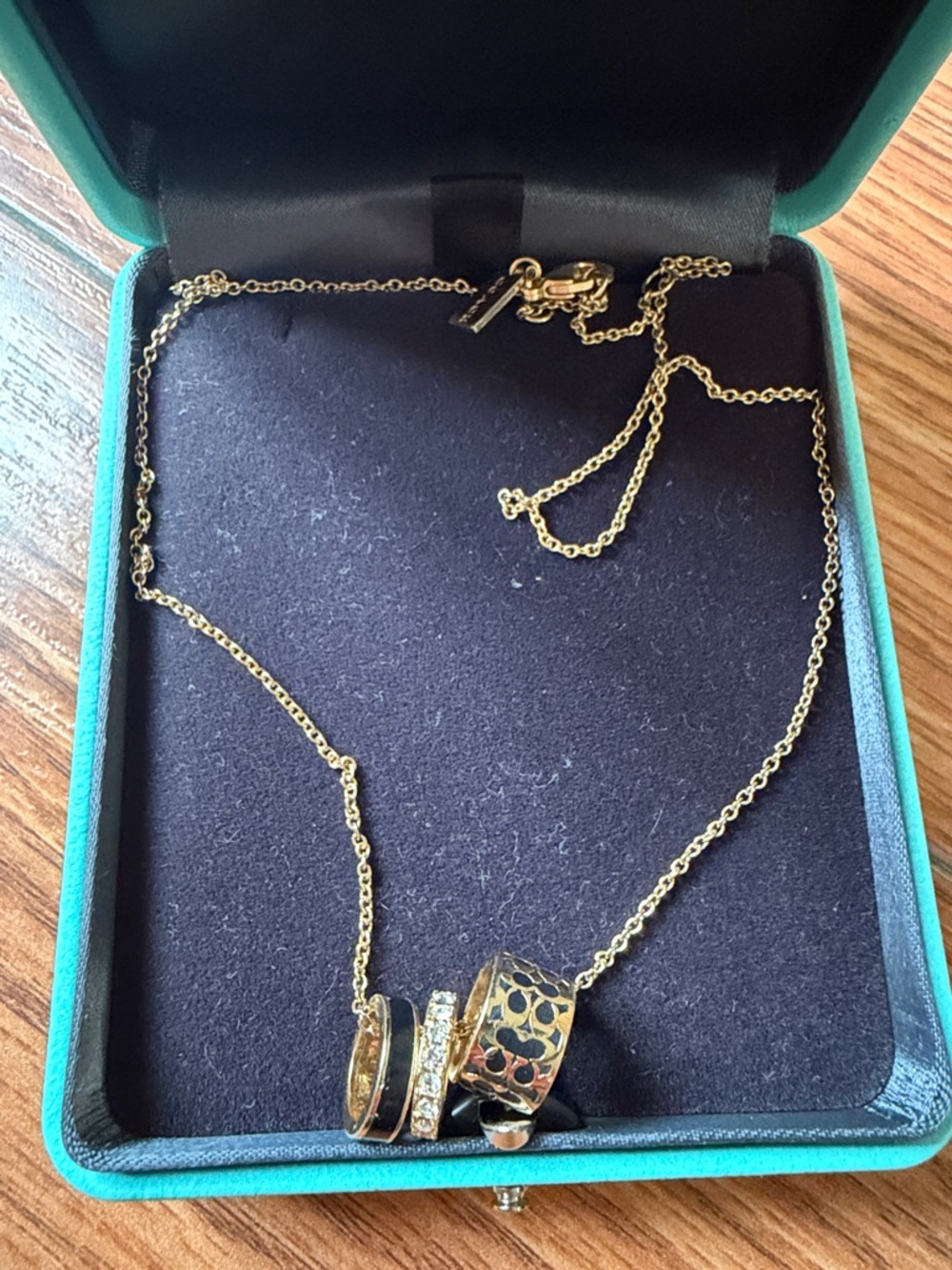 Coach Gold-Tone Pendant Necklace with Black and Clear Accents(99%new)